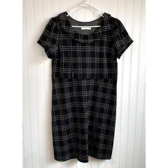Lucy & Laurel Womens Large Black White‎ Window Pane ALine Dress - Picture 1 of 9